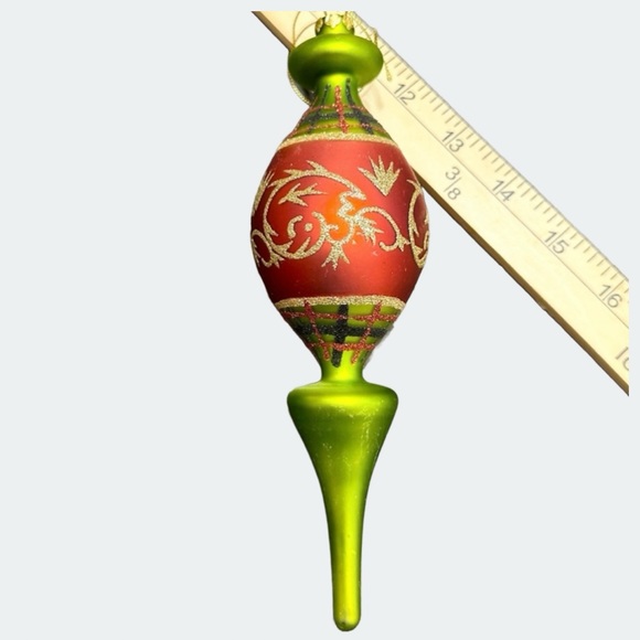 Glass Blown Red & Green Christmas Tree Ornament - Picture 1 of 8